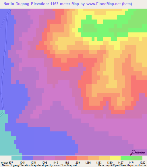 Nariin Dugang,Mongolia Elevation Map