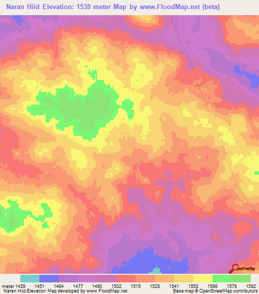 Naran Hiid,Mongolia Elevation Map