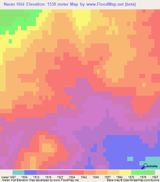 Naran Hiid,Mongolia Elevation Map