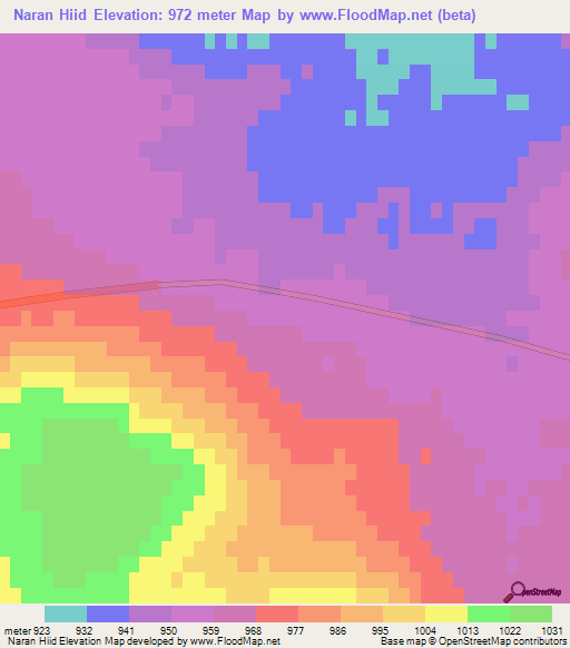 Naran Hiid,Mongolia Elevation Map