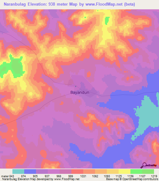 Naranbulag,Mongolia Elevation Map