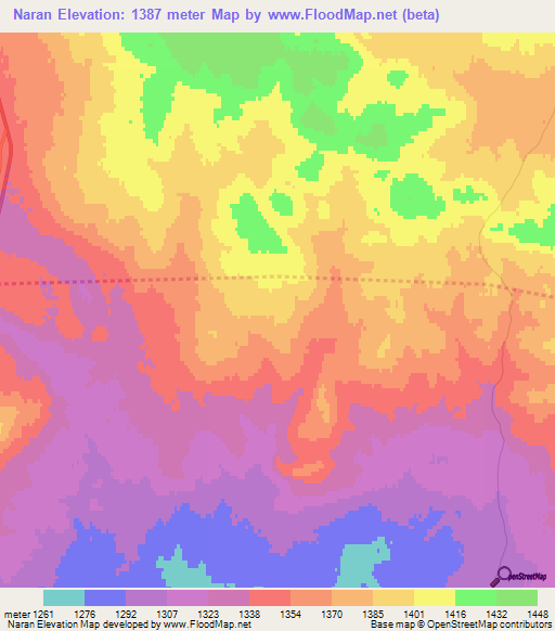 Naran,Mongolia Elevation Map