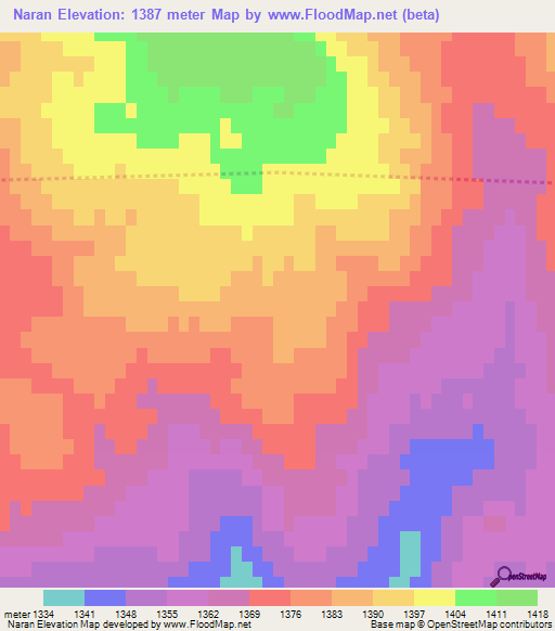 Naran,Mongolia Elevation Map