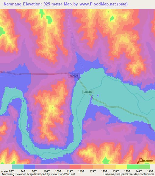 Namnang,Mongolia Elevation Map