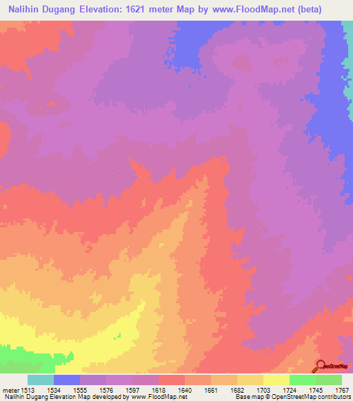 Nalihin Dugang,Mongolia Elevation Map
