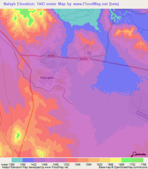 Nalayh,Mongolia Elevation Map