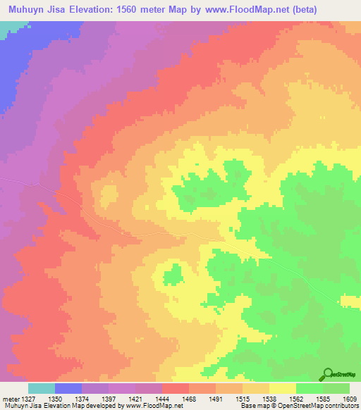 Muhuyn Jisa,Mongolia Elevation Map