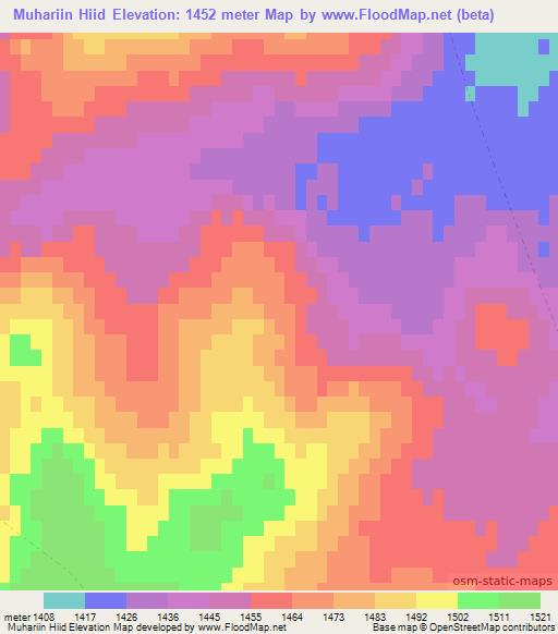 Muhariin Hiid,Mongolia Elevation Map