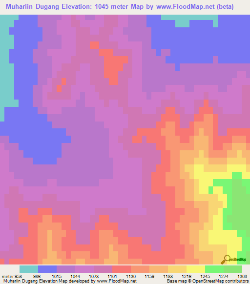 Muhariin Dugang,Mongolia Elevation Map