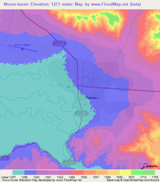Murun-kuren,Mongolia Elevation Map