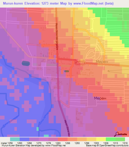 Murun-kuren,Mongolia Elevation Map