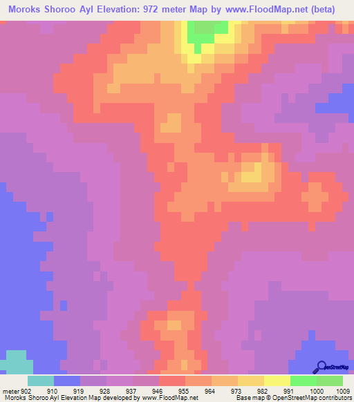 Moroks Shoroo Ayl,Mongolia Elevation Map