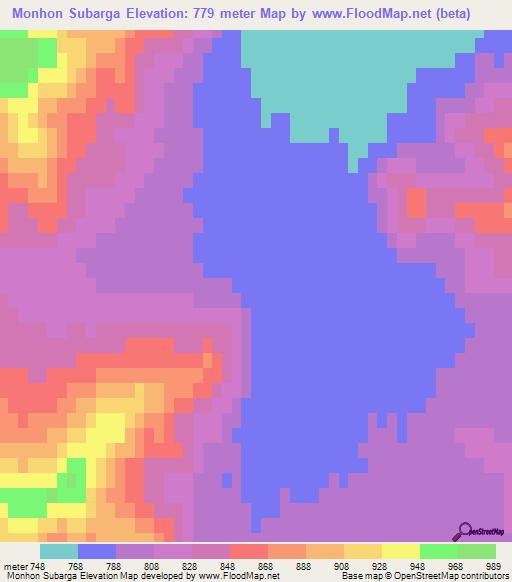 Monhon Subarga,Mongolia Elevation Map