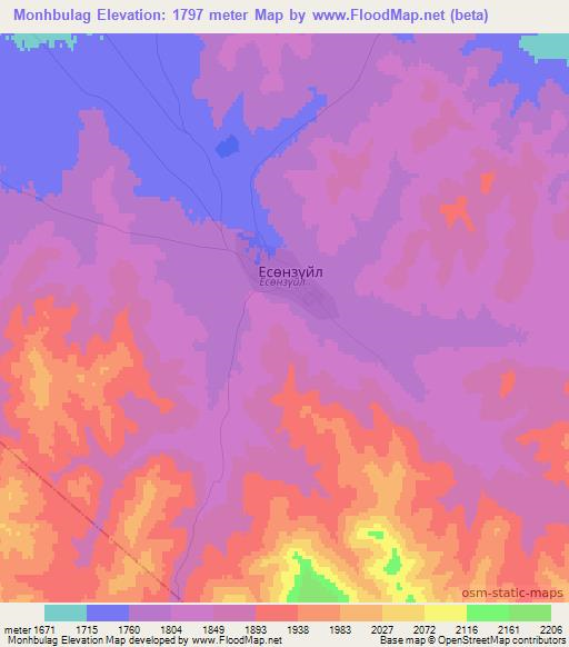Monhbulag,Mongolia Elevation Map
