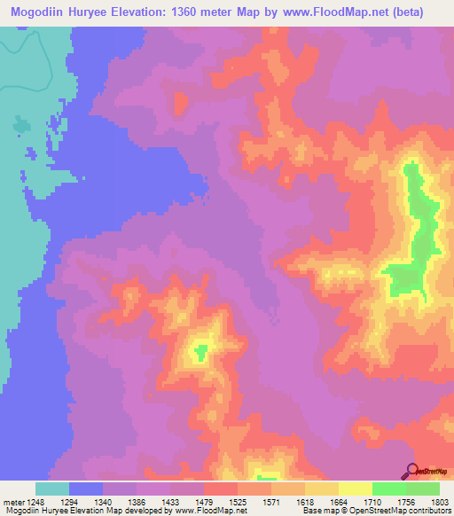 Mogodiin Huryee,Mongolia Elevation Map