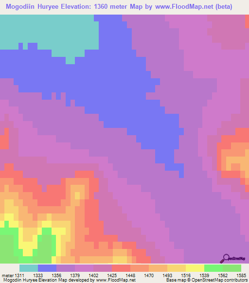 Mogodiin Huryee,Mongolia Elevation Map