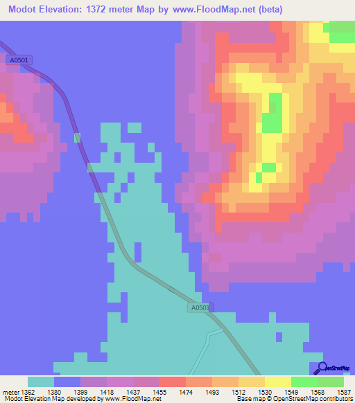 Modot,Mongolia Elevation Map