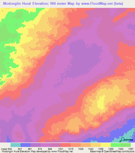 Modongiin Hural,Mongolia Elevation Map