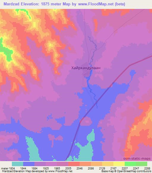 Mardzad,Mongolia Elevation Map