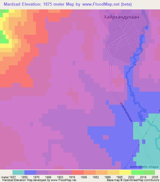 Mardzad,Mongolia Elevation Map