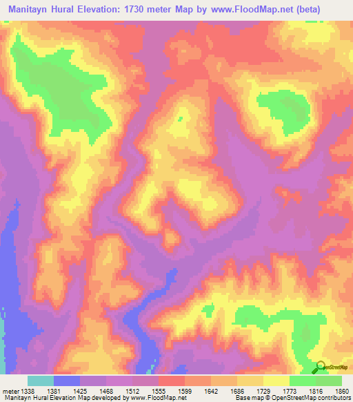 Manitayn Hural,Mongolia Elevation Map