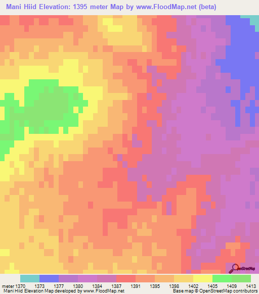 Mani Hiid,Mongolia Elevation Map