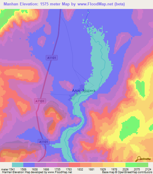 Manhan,Mongolia Elevation Map