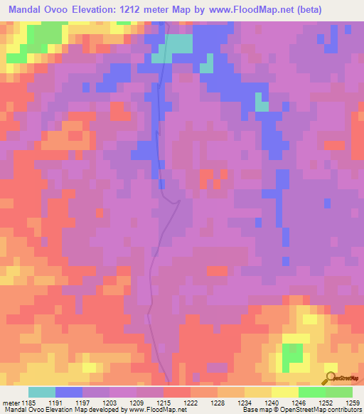 Mandal Ovoo,Mongolia Elevation Map