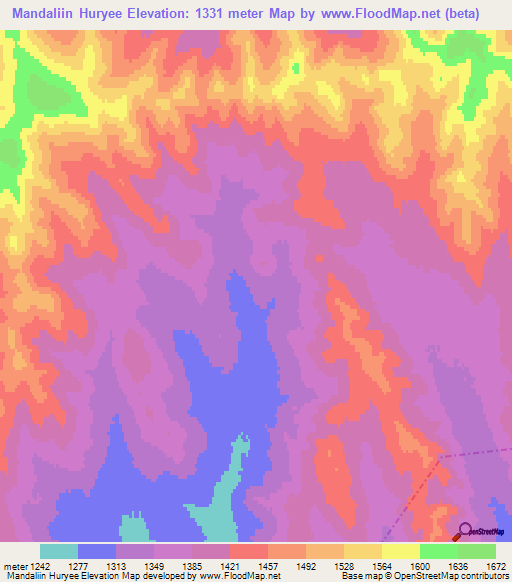 Mandaliin Huryee,Mongolia Elevation Map