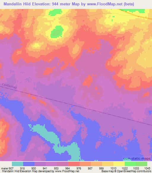 Mandaliin Hiid,Mongolia Elevation Map