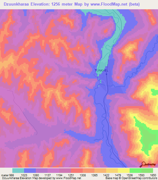 Dzuunkharaa,Mongolia Elevation Map