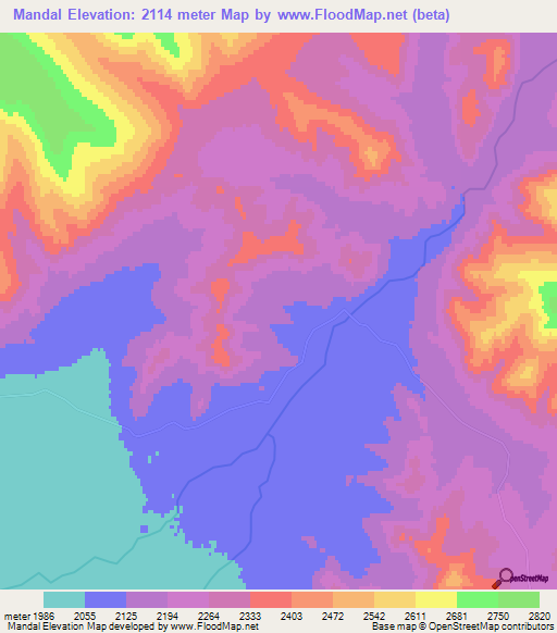 Mandal,Mongolia Elevation Map