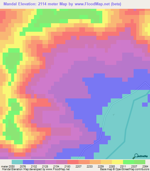 Mandal,Mongolia Elevation Map