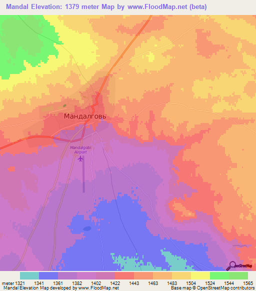 Mandal,Mongolia Elevation Map