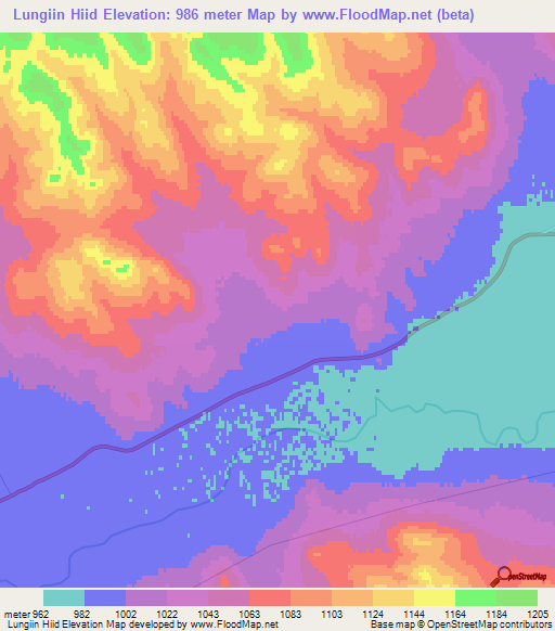Lungiin Hiid,Mongolia Elevation Map