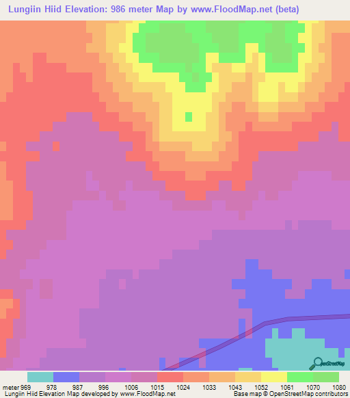 Lungiin Hiid,Mongolia Elevation Map