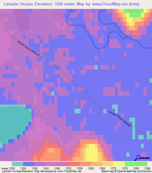 Lamaiin Huryee,Mongolia Elevation Map
