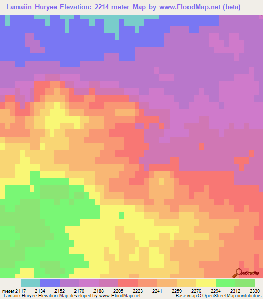 Lamaiin Huryee,Mongolia Elevation Map