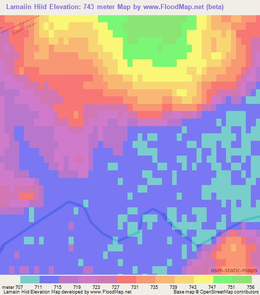 Lamaiin Hiid,Mongolia Elevation Map