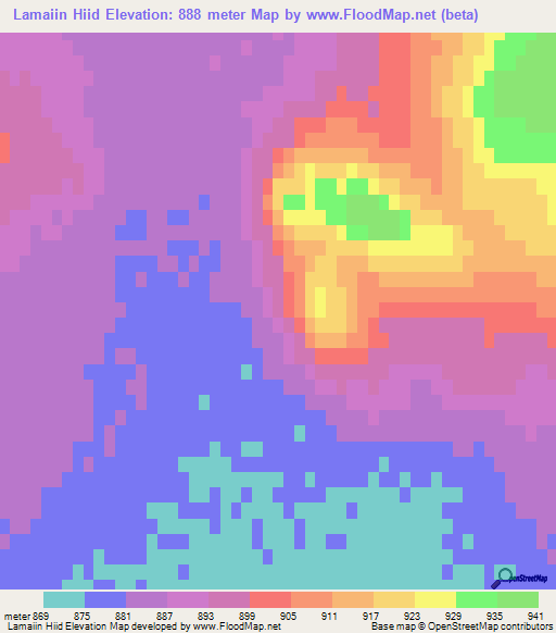Lamaiin Hiid,Mongolia Elevation Map