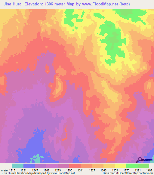 Jisa Hural,Mongolia Elevation Map