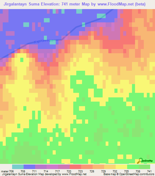 Jirgalantayn Suma,Mongolia Elevation Map