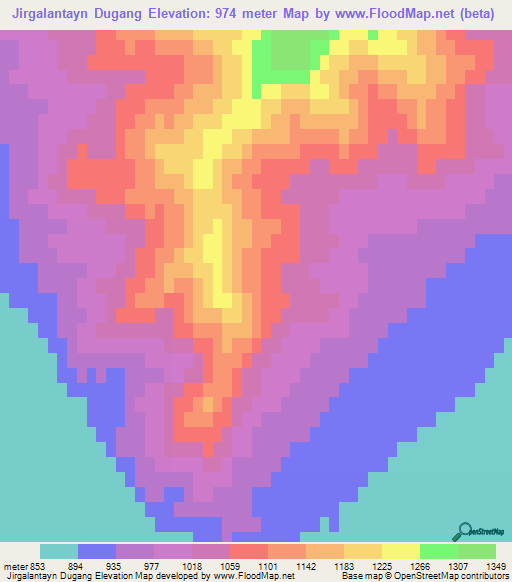Jirgalantayn Dugang,Mongolia Elevation Map