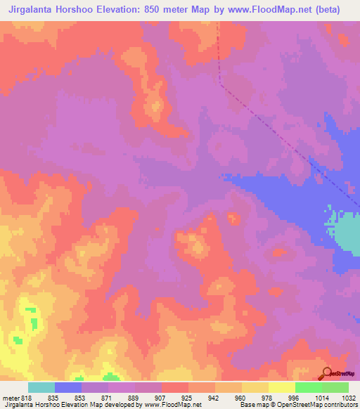 Jirgalanta Horshoo,Mongolia Elevation Map