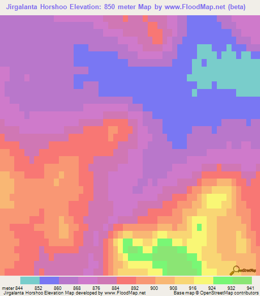 Jirgalanta Horshoo,Mongolia Elevation Map