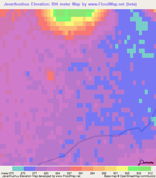 Javarthushuu,Mongolia Elevation Map
