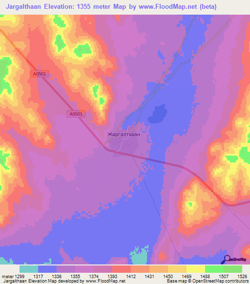 Jargalthaan,Mongolia Elevation Map