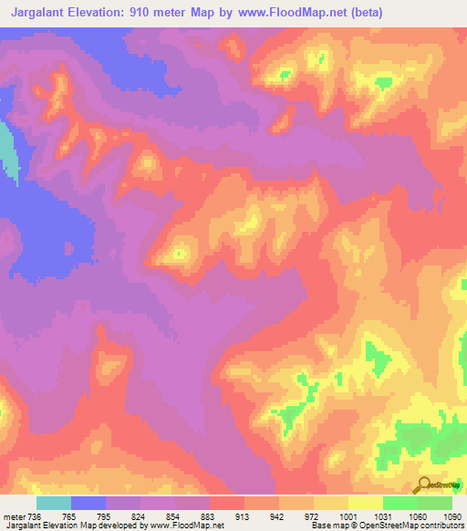Jargalant,Mongolia Elevation Map