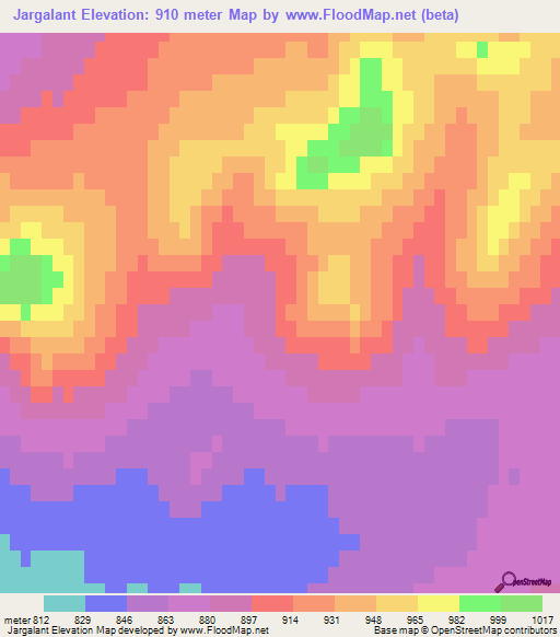 Jargalant,Mongolia Elevation Map