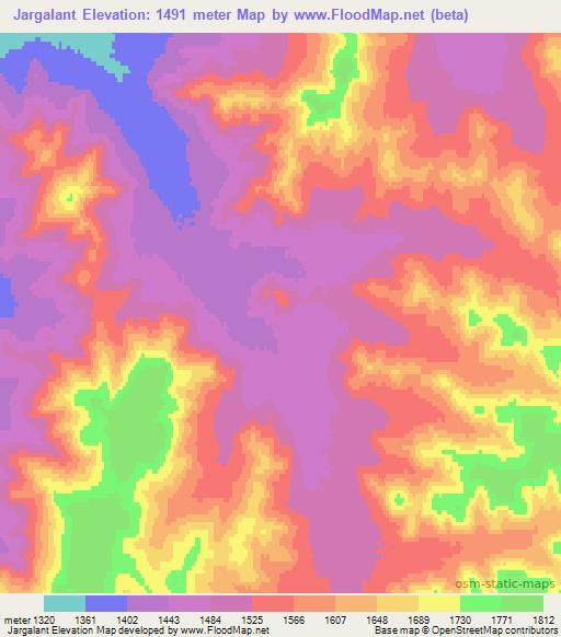 Jargalant,Mongolia Elevation Map